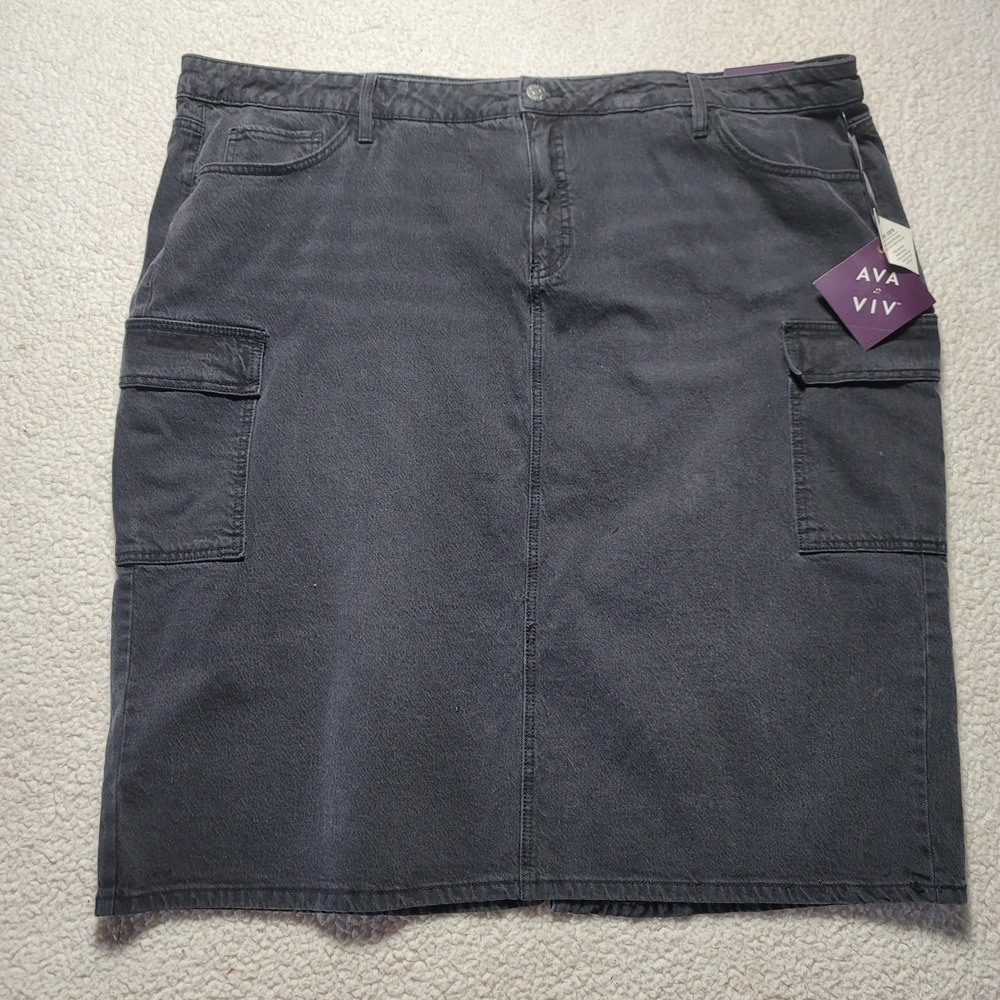 Ava & Viv Womens Plus Size 24 Black Denim Cargo Slim Skirt High Rise NWT - Picture 1 of 10